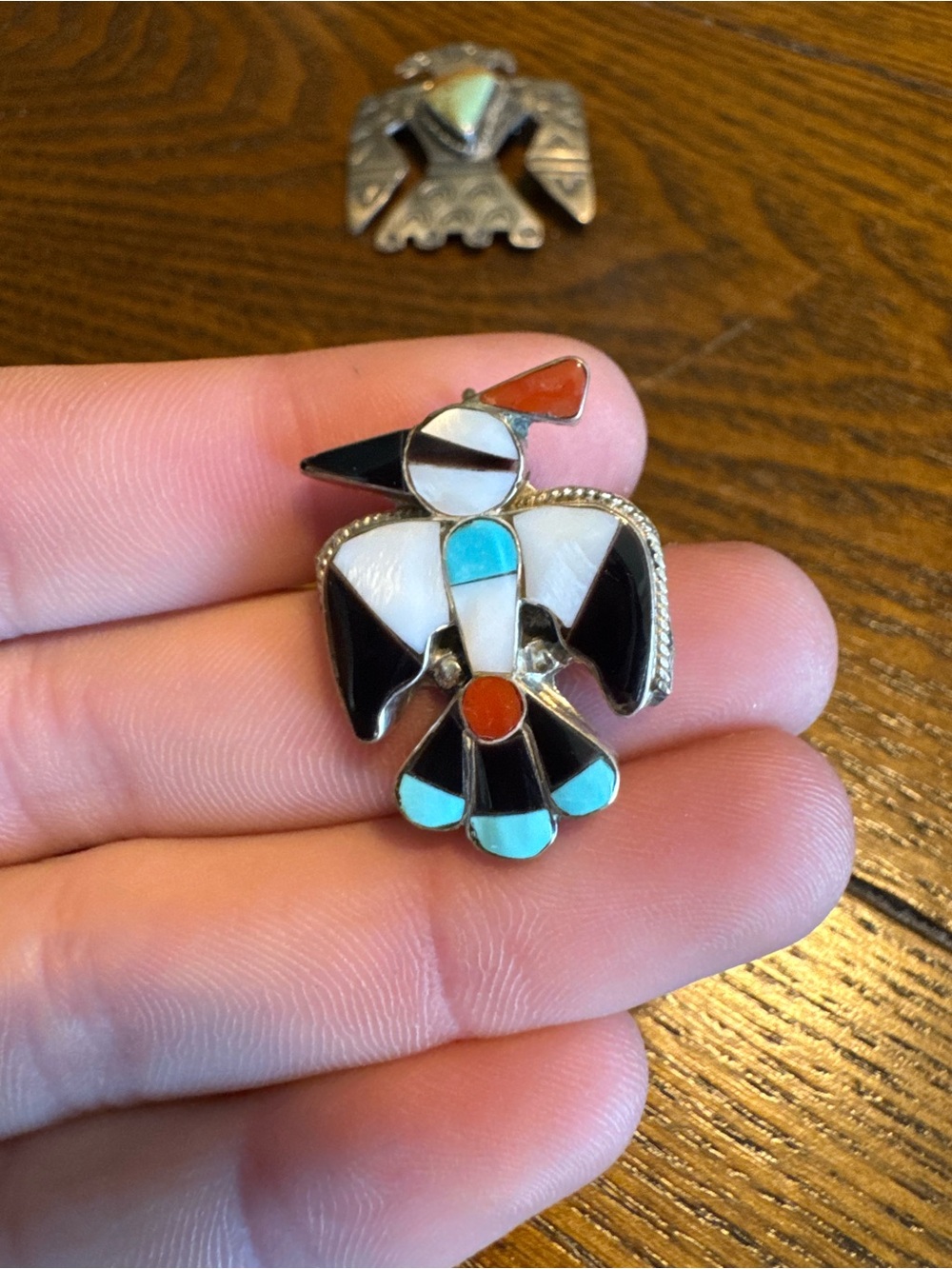 Zuni Made Thunderbird Silver Pendant